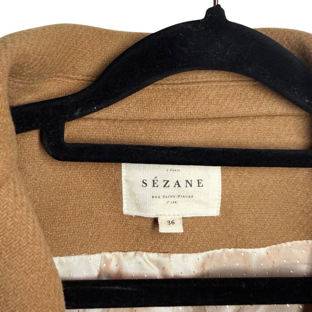 Sezane Camel Brown Wool Blend Double Breasted Mid Length Johnson Coat FR 36 / 4 - Picture 5 of 15